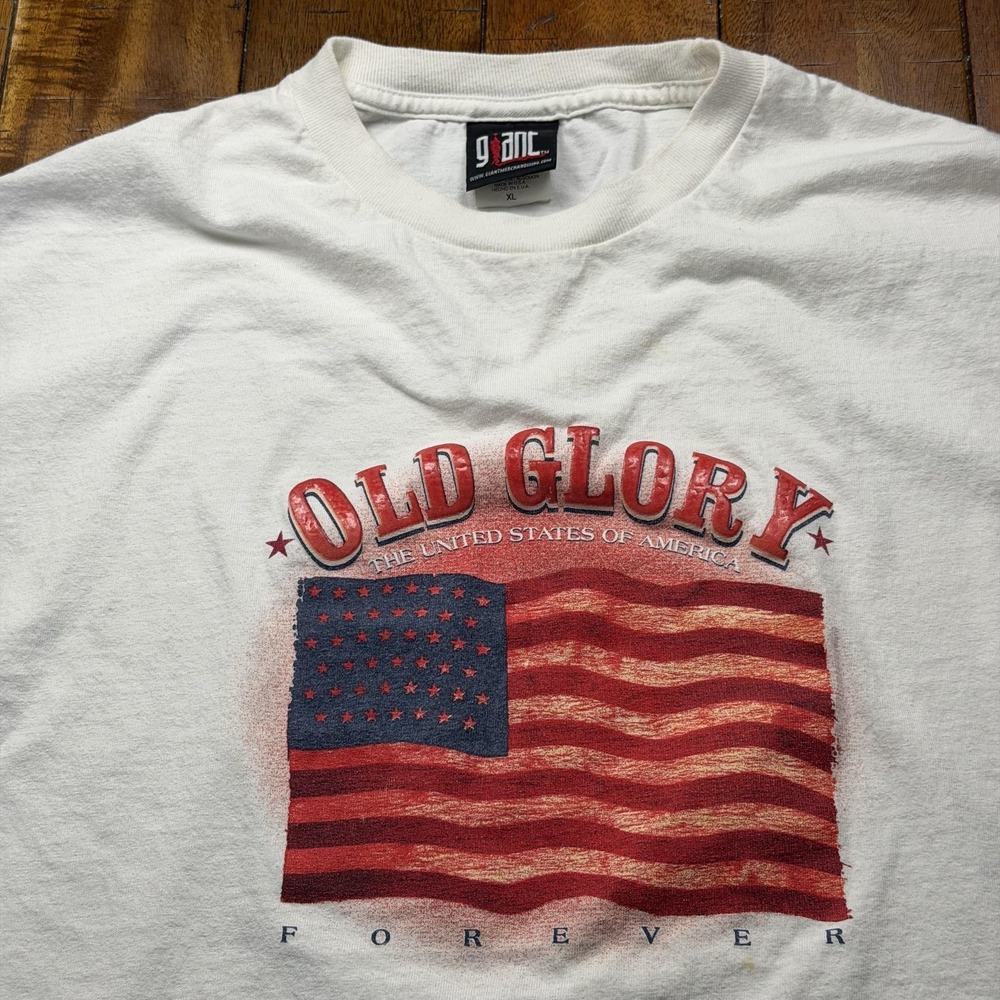 Vintage Giant Shirt Mens XL‎ White Old Glory USA Flag Graphic Tee Patriotic